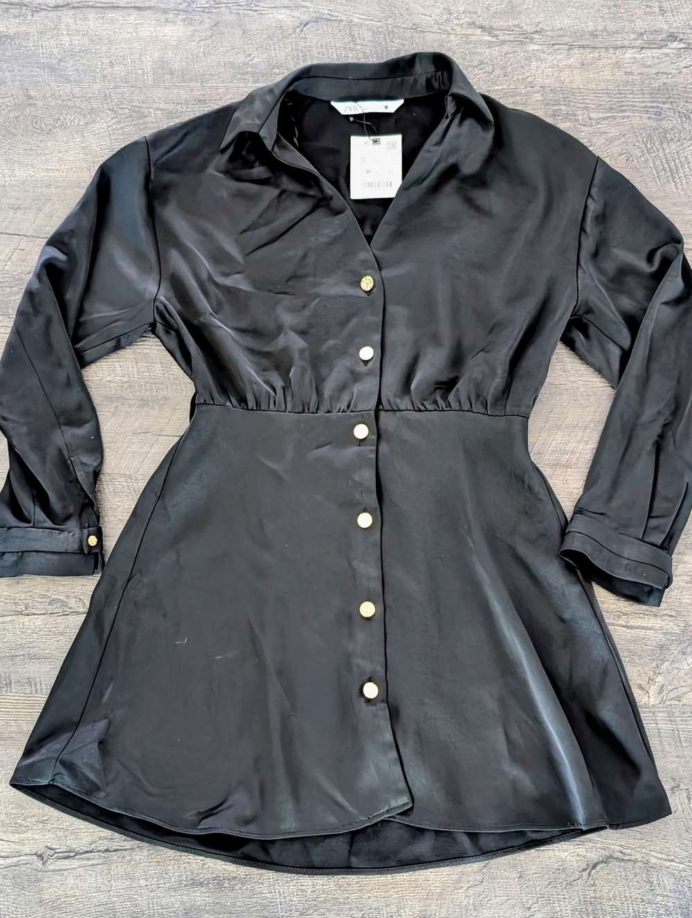 Zara Black Satin Rhinestone Mini Dress Long Sleeve Sz Small NWT 2415 | 796 | 800